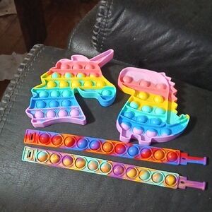 Rainbow Unicorn Pop It With Dino And Braclet Pop Its